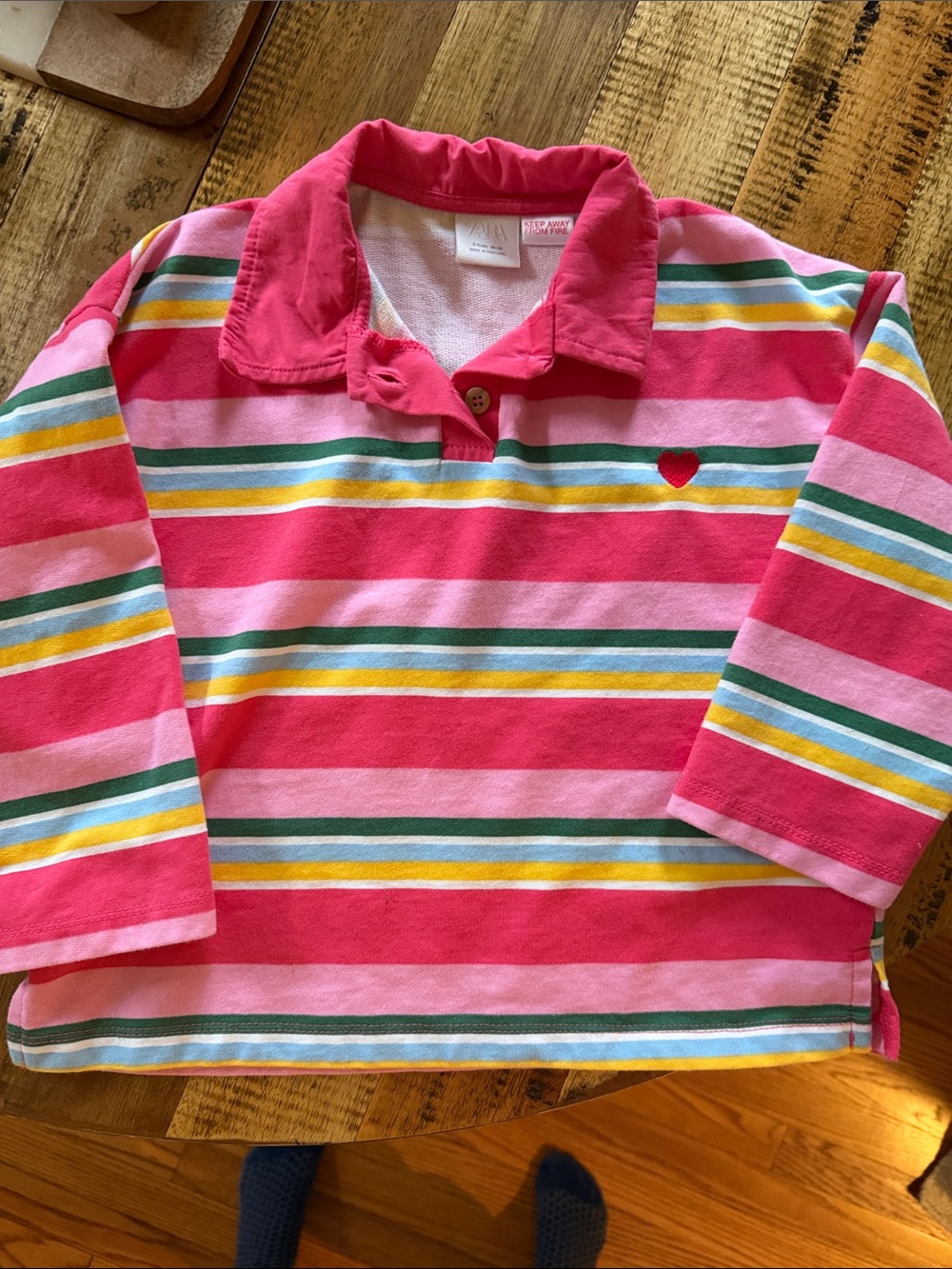 Zara Pink Striped Polo Top with Red Heart NWOT